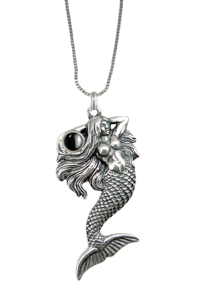 Sterling Silver Mermaid Miranda Pendant With Hematite